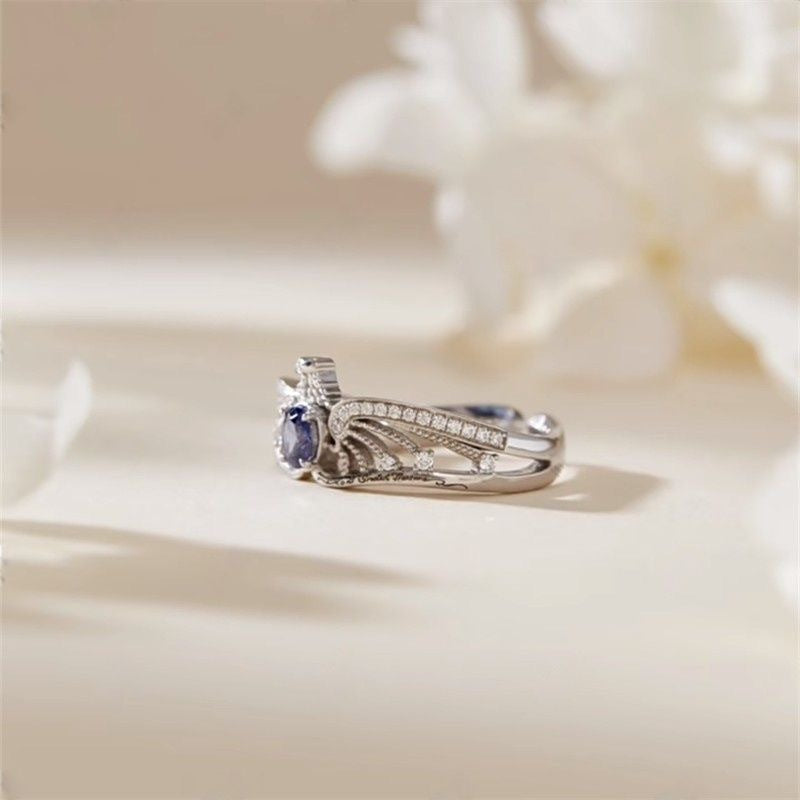 Wholesale cross-border  around Ravenclaw crown ring eagle wings inlaid opening ring