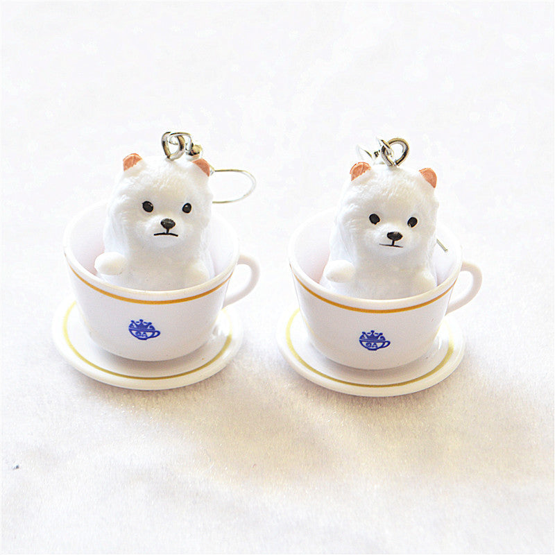 Wholesale Creative Mini Cartoon Demitasse Coffee Cup Dog Earrings ACC-ES-XN029