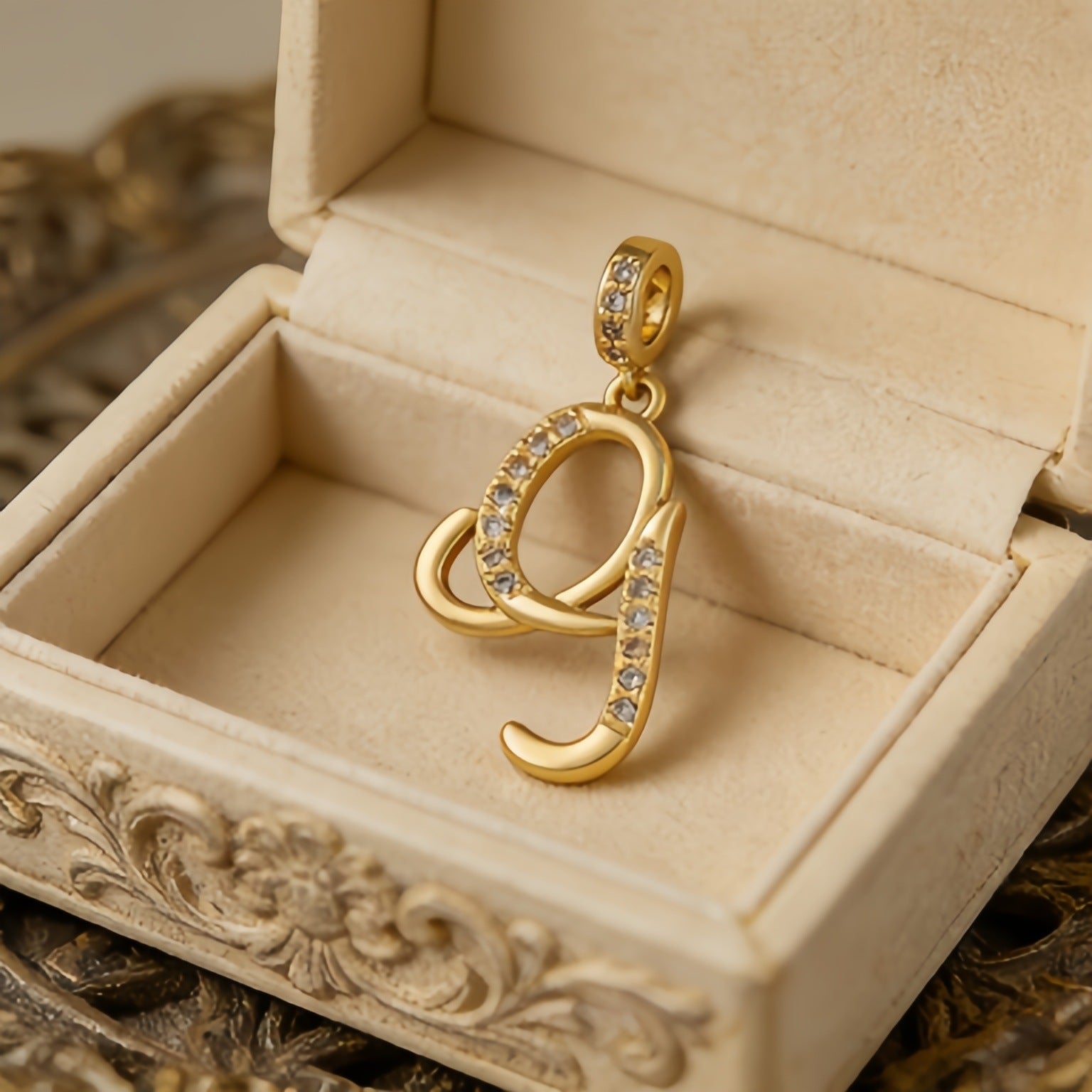 Wholesale Gold Plated Copper Letter Pendant with Zircon,  Pan Style DIY Necklace Accessory