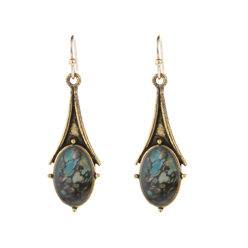 Wholesale Retro Gold Marble Drop Flower Earrings,  Turquoise Ear Hook,  Chic Jewelry Accessory,  Gift for Her