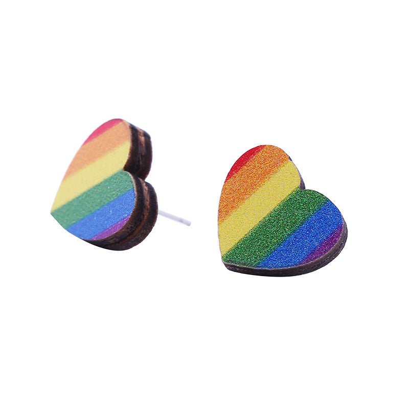 Wholesale Seven Color LOVE Rainbow Wooden Earrings