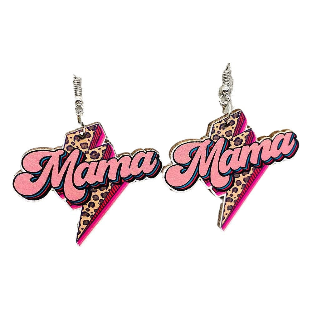 Wholesale Mother's Day Earrings Letter MOMO Bear Wooden Earrings ACC-ES-Cheny013