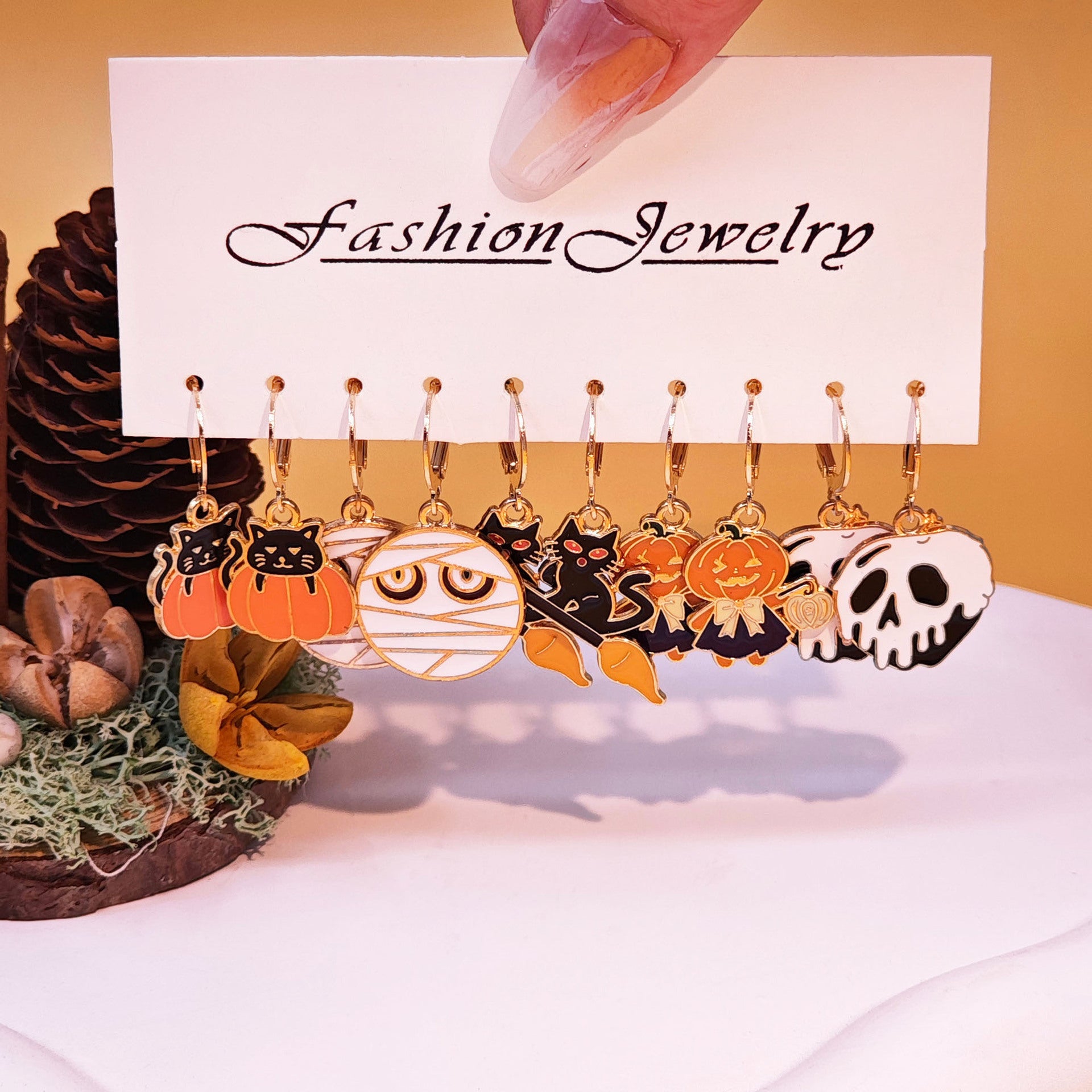 Wholesale Halloween Pumpkin Black Cat Pendant Earrings ACC-ES-TianShe001