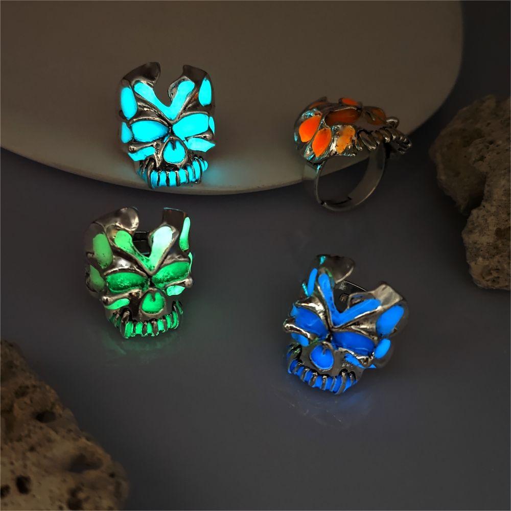 Wholesale Vintage  Alloy Ghost Rider Luminous Skull Men' s Ring