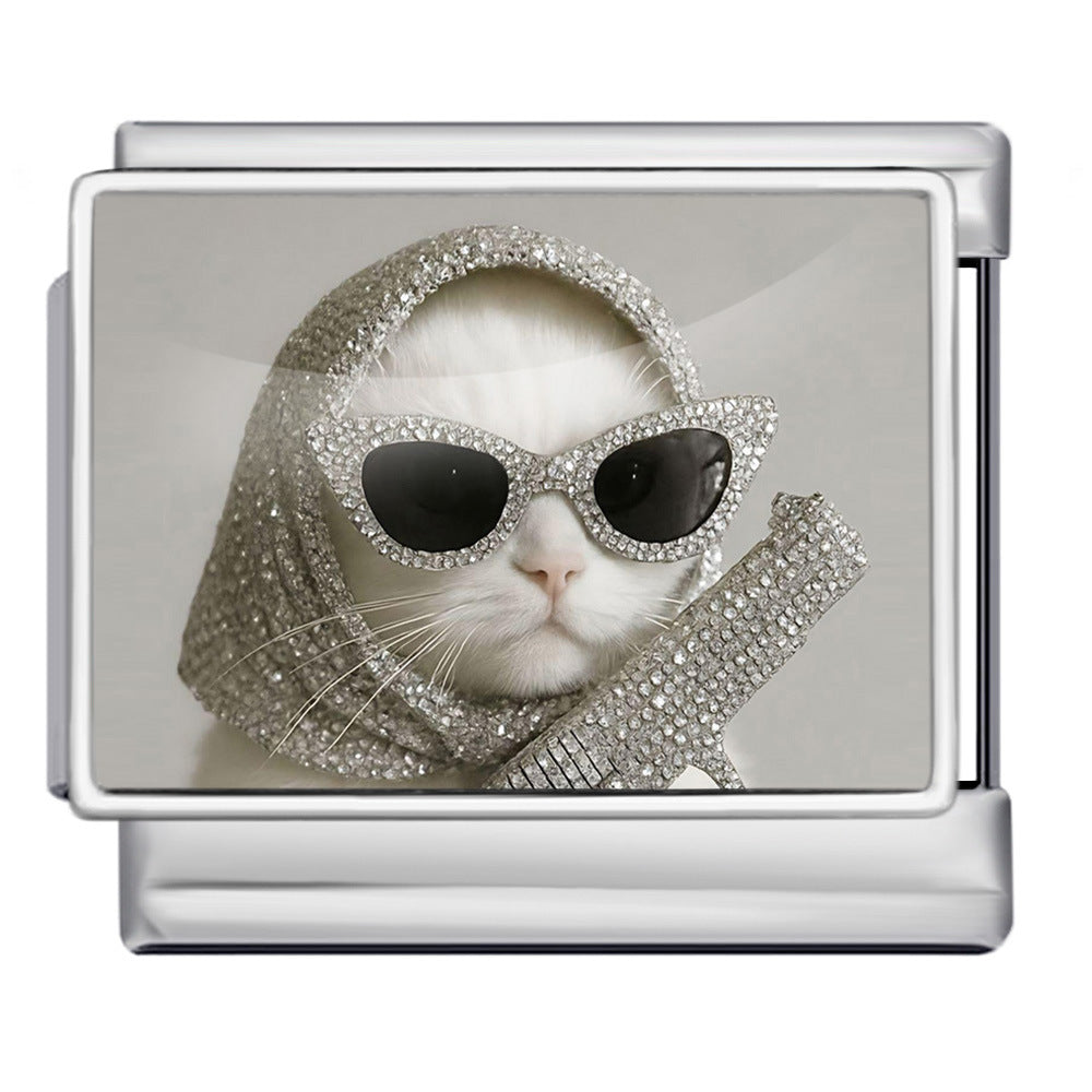 Wholesale Italian Charm Bracelet 9mm DIY Cute Cat Series  Creative Stainless Steel Composable Bracelet