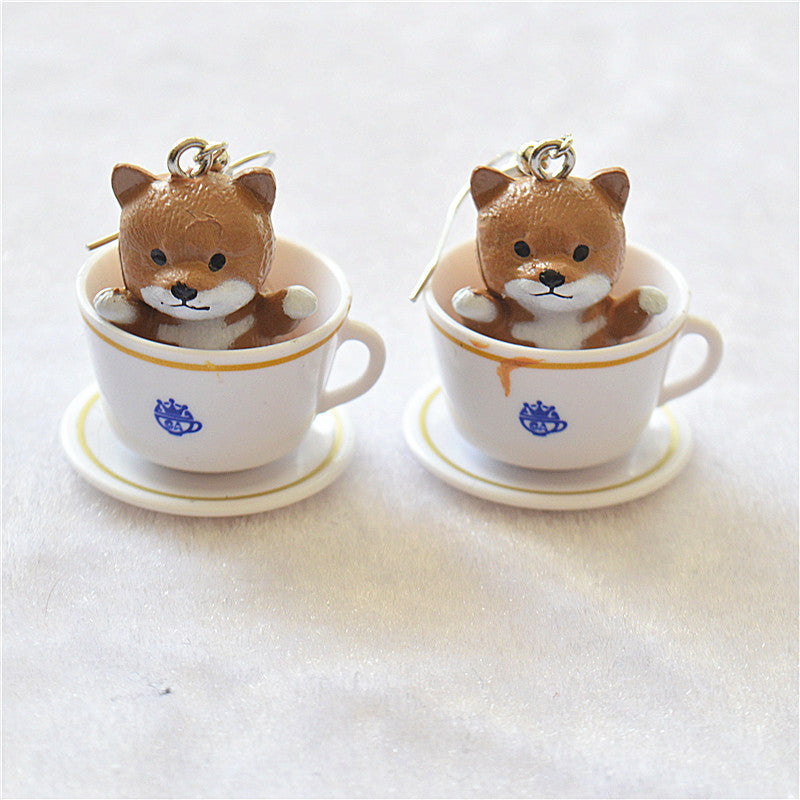 Wholesale Creative Mini Cartoon Demitasse Coffee Cup Dog Earrings ACC-ES-XN029