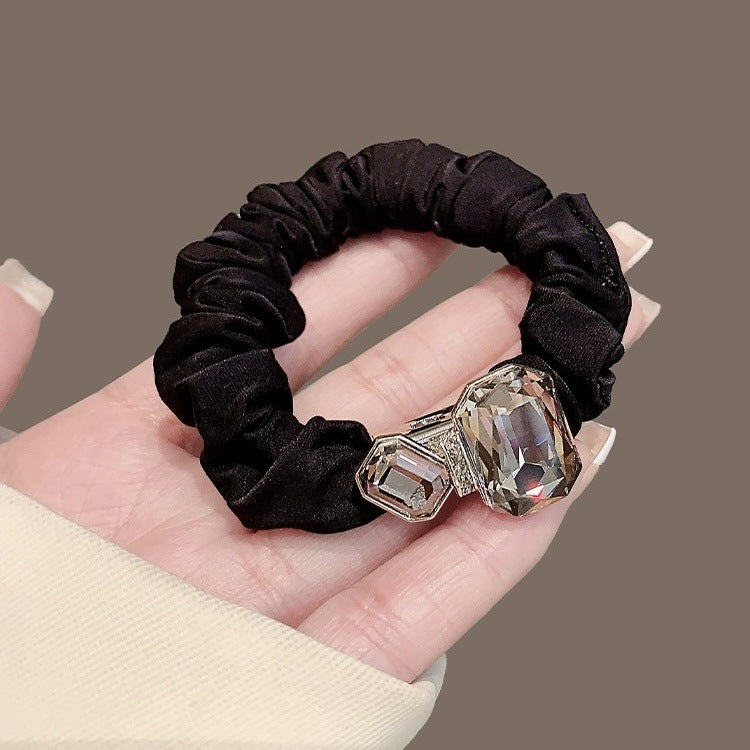 Wholesale black rhinestone hair rope rubber band hair scrunchies