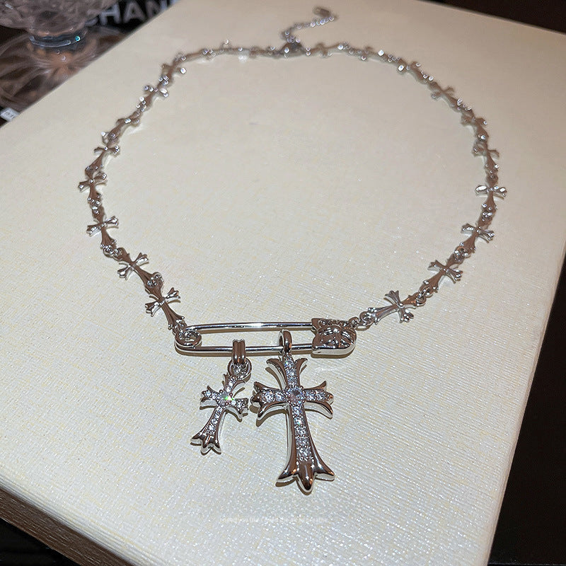 Wholesale  zircon cross metal cold style necklace