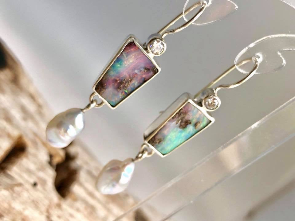 Wholesale pink opal drop pearl earrings