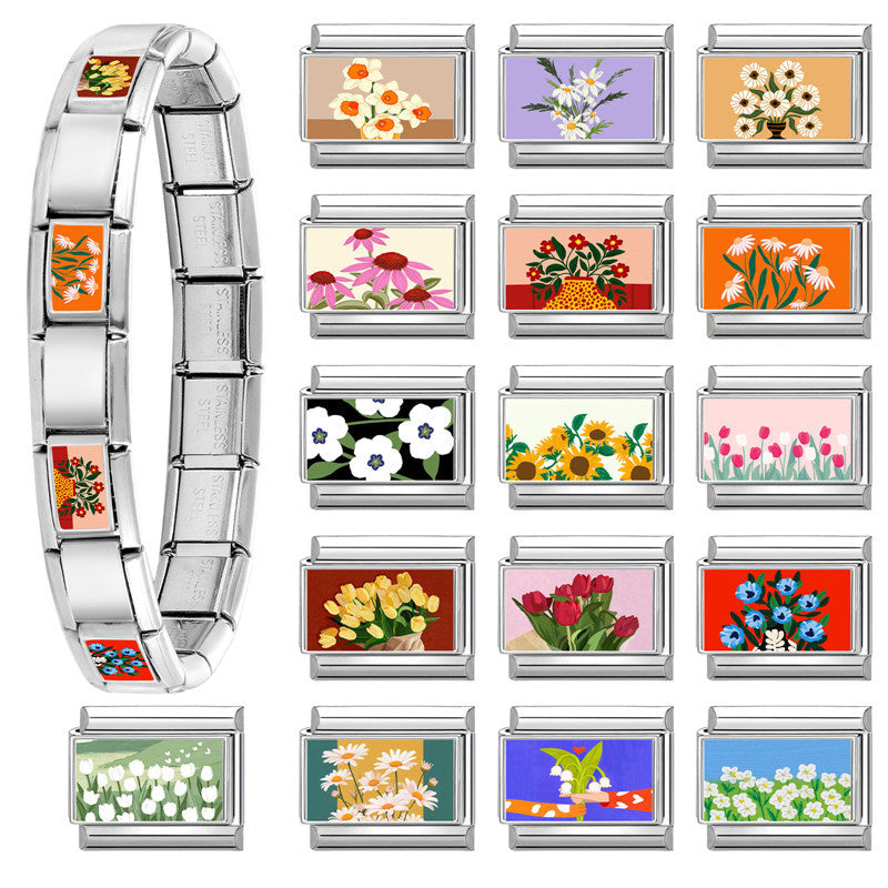 Wholesale Cute Cartoon Floral Charm Bracelet Stainless Steel DIY Jewelry Boutique Accessory