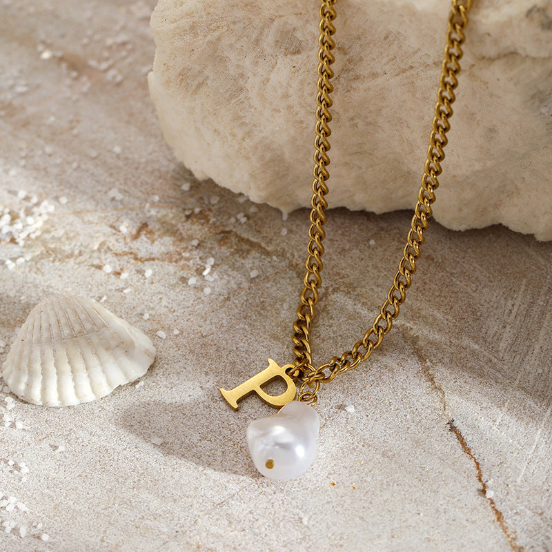 Wholesale Pearl 26 Letters Stainless Steel Necklaces ACC-NE-YunHe003