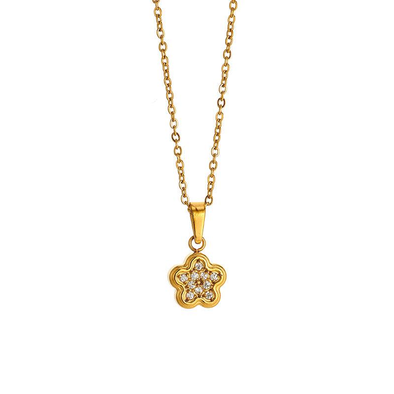 Wholesale Stainless steel zircon-set flower ring necklace earring bracelet set