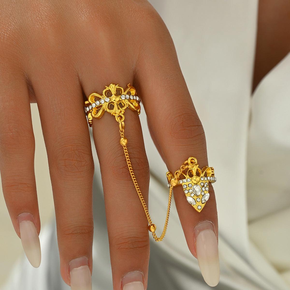 Wholesale  Light luxury copper inlaid zircon open adjustable nail ring