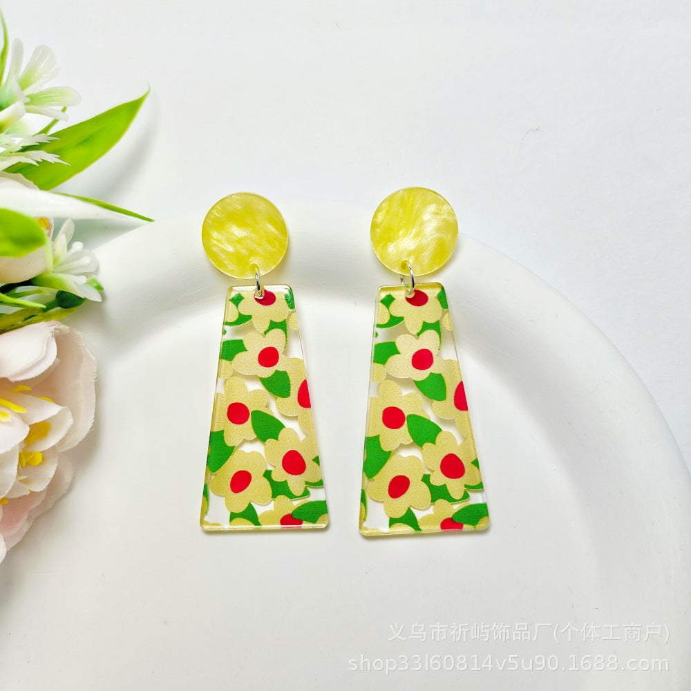 Wholesale Retro Geometric Printed Acrylic Sheet Earrings Vintage ACC-ES-Qiyu016