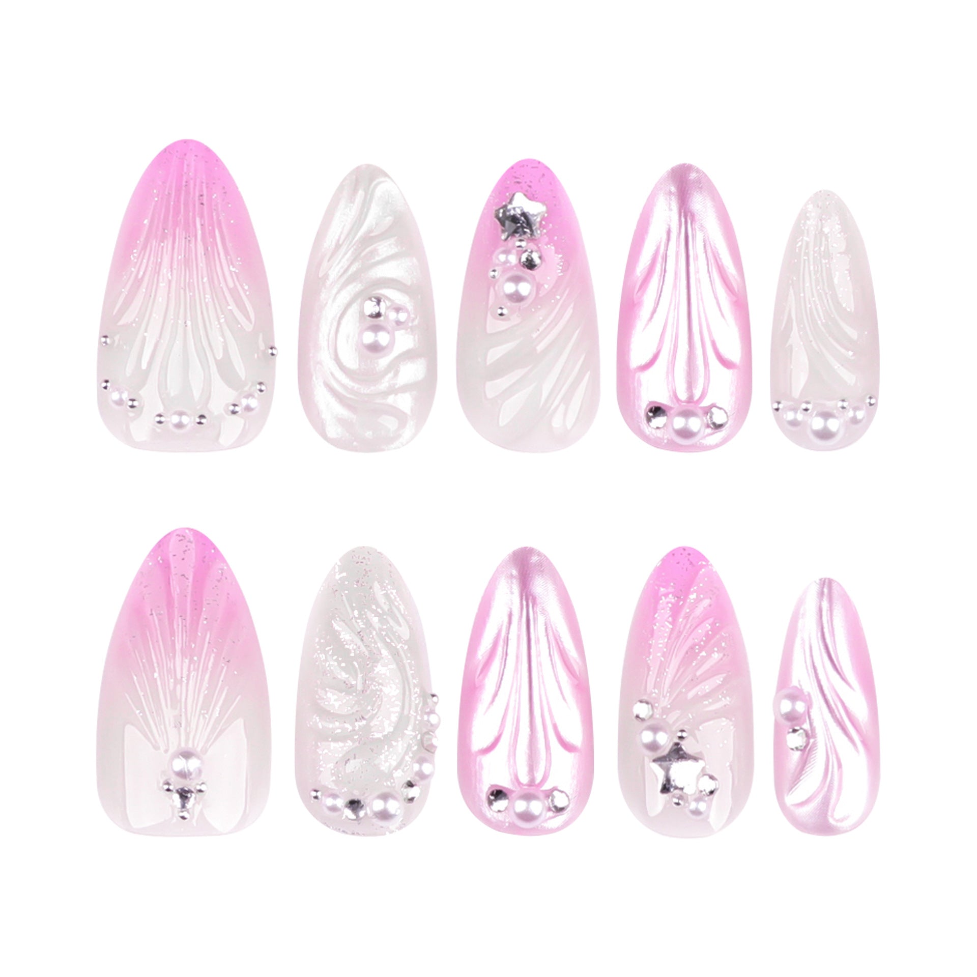 Wholesale  24 Pieces/box 3D Pink Gradient Shell Nails Kits Nail Stickers