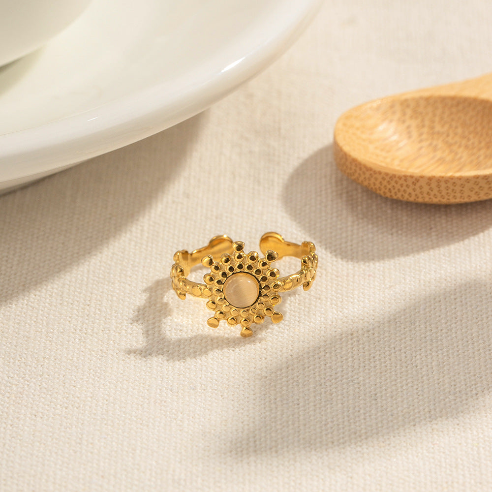 Wholesale Sunflower Rotating Natural Stone Stainless Steel Rings ACC-RS-WanX006