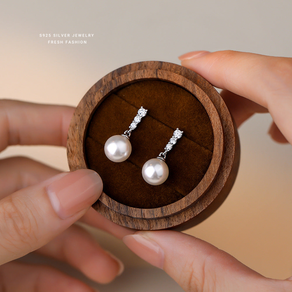 Wholesale S925 sterling silver light luxury super flash diamond round bead earrings