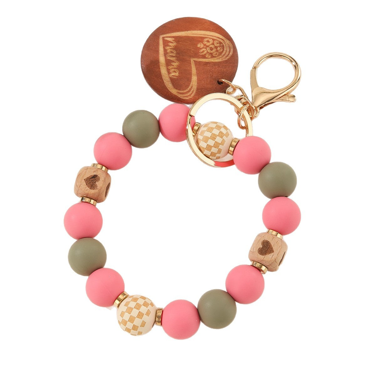 Wholesale  Wooden Bead Silicone Bracelet Keychains