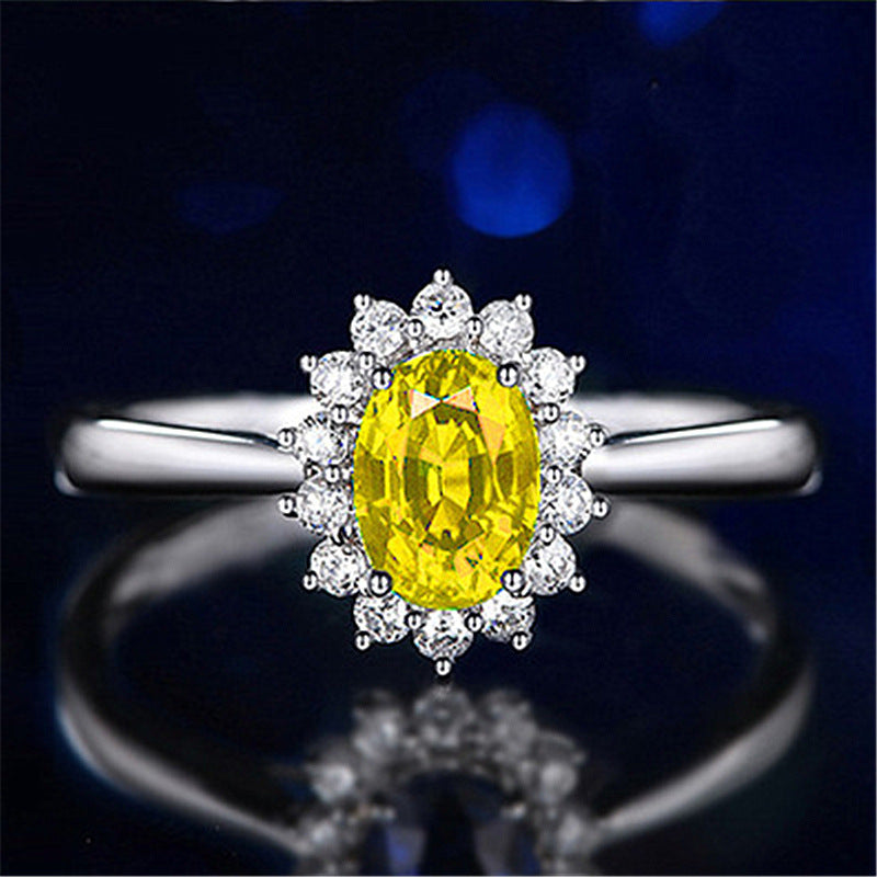 Wholesale s925 Silver Plated Red Blue Yellow Amethyst Zircon Adjustable  Open Ring