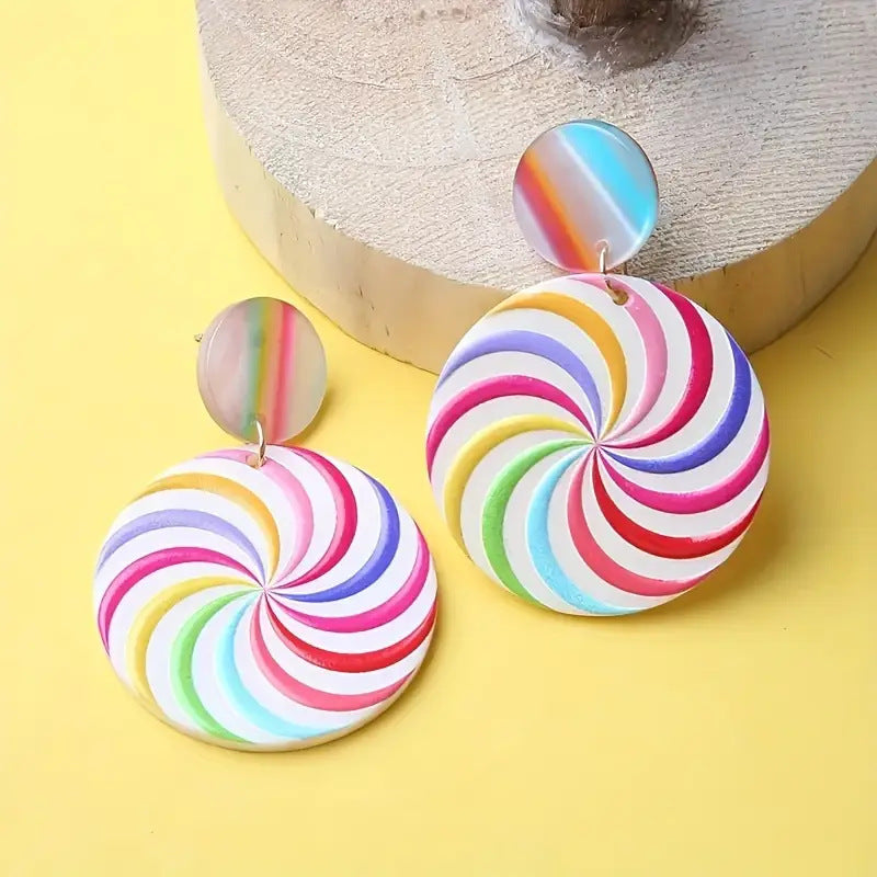 Wholesale  Candy Cute Earrings Colorful Round Lollipop Pattern Earrings