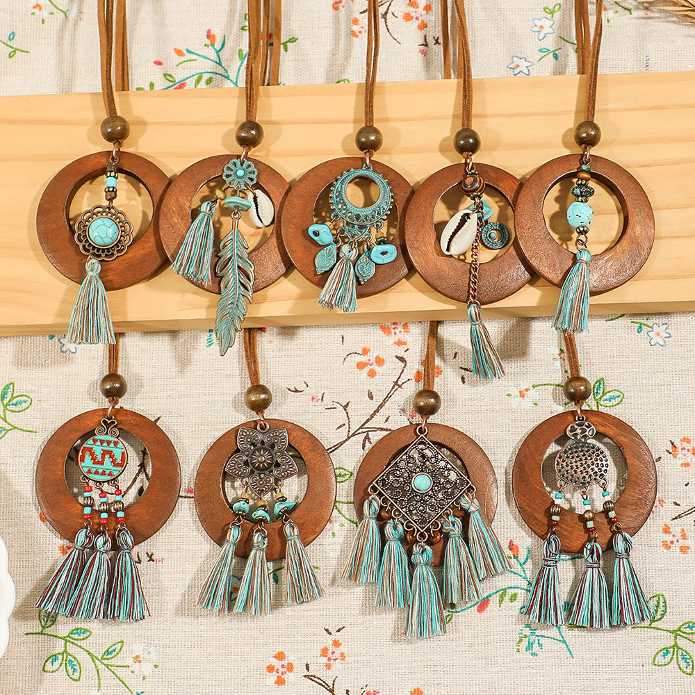 Wholesale Retro Ethnic Style Flower Shell Hollow Necklace Jewelry Accessory for Gift Boutique Resale