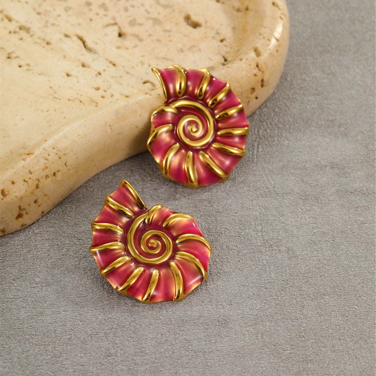 Wholesale Ocean Style Conch Color Oil Drop Stainless Steel Rings