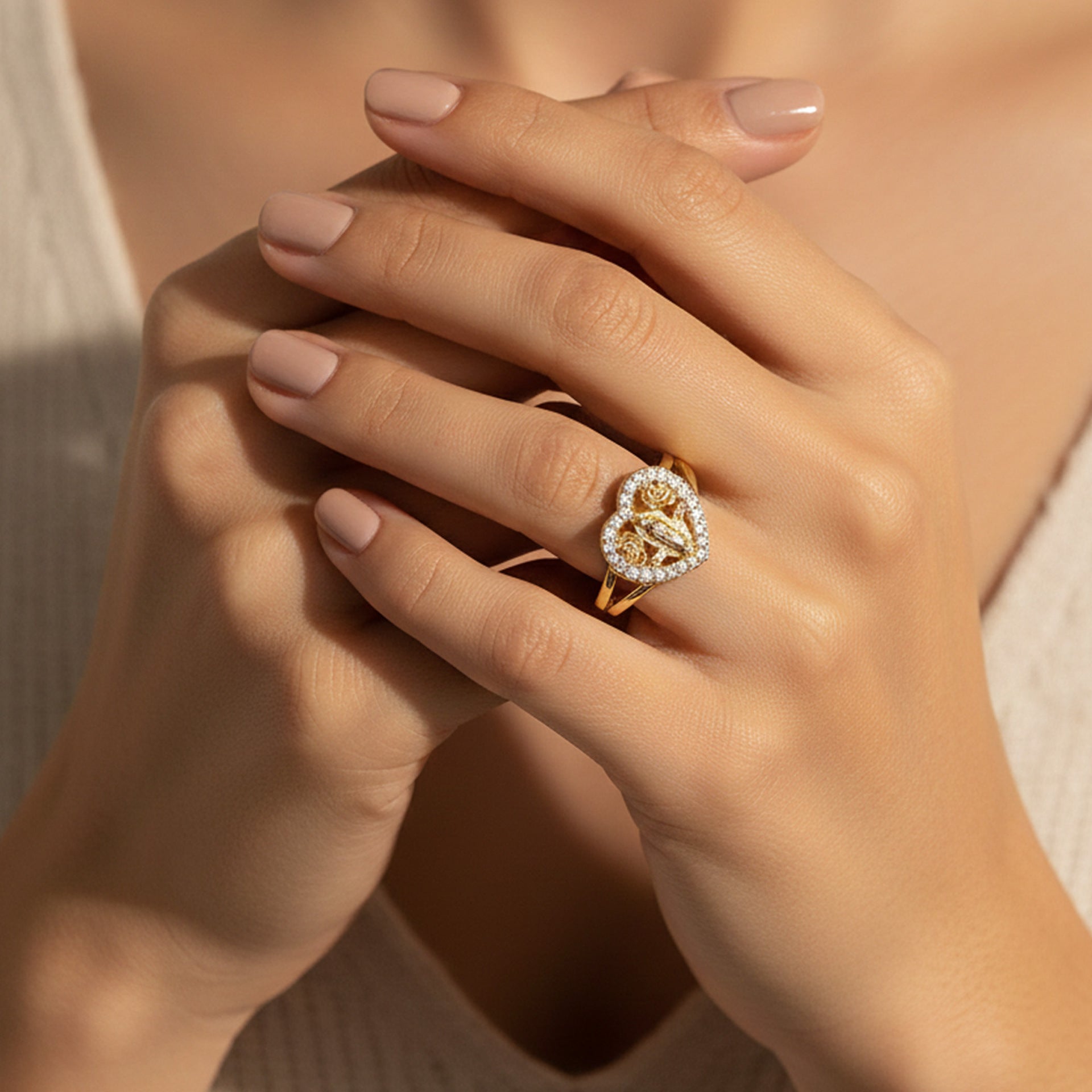 Wholesale TK trendy gold-plated bronze religious heart-shaped flower Virgin Mary open ring for ladies.