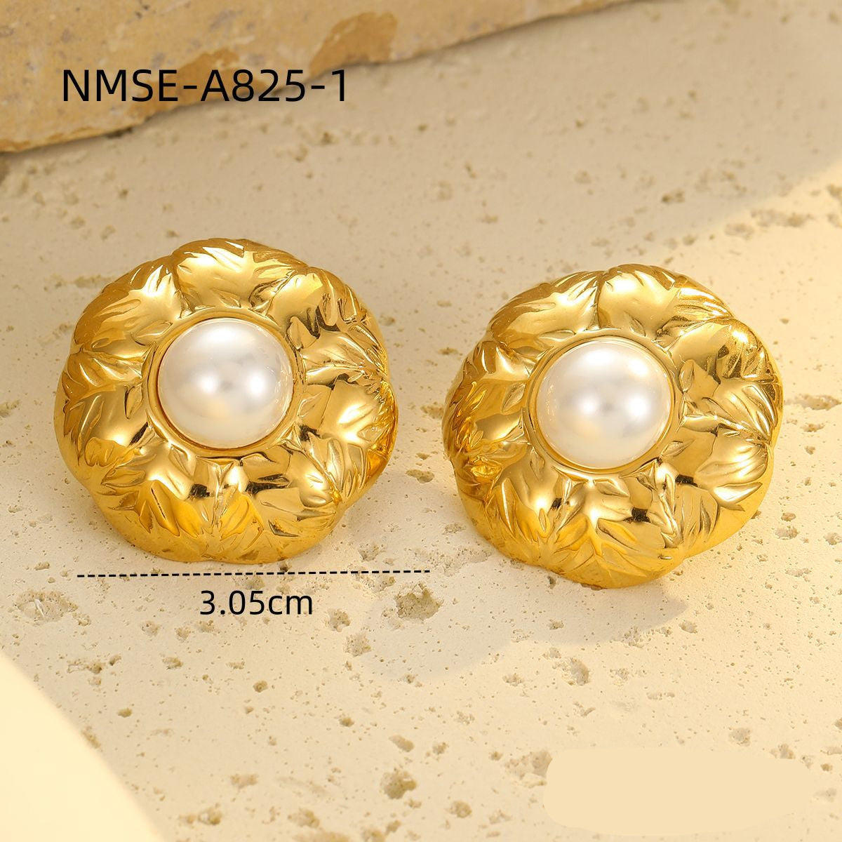 Wholesale  18k gold  petal pearl does not fade stainless steel earrings