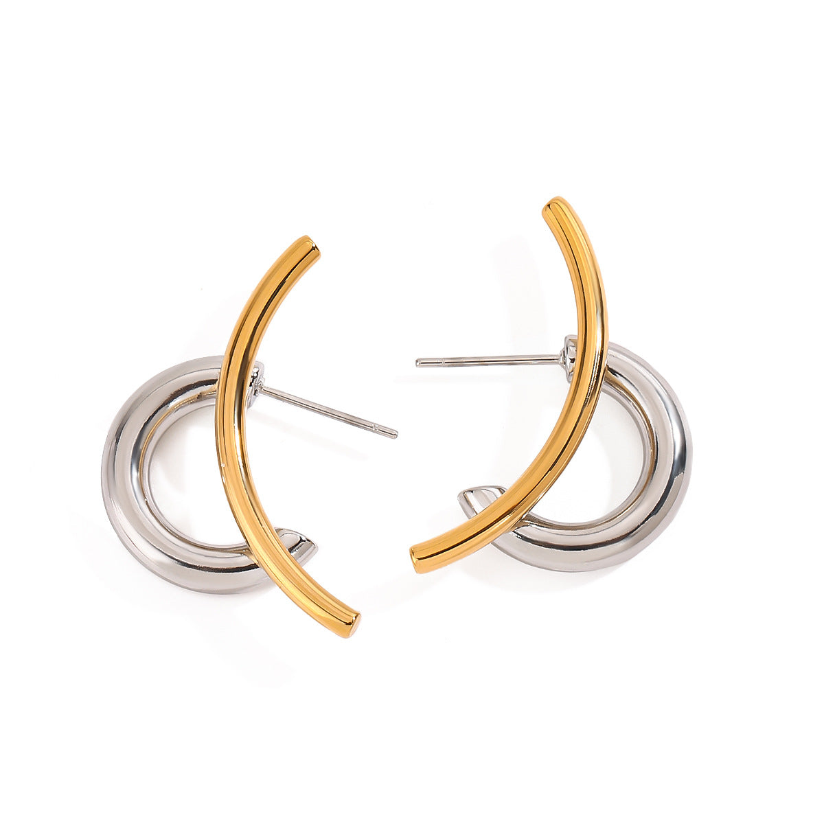 Wholesale 18K gold stainless steel gold and silver color matching simple line earrings