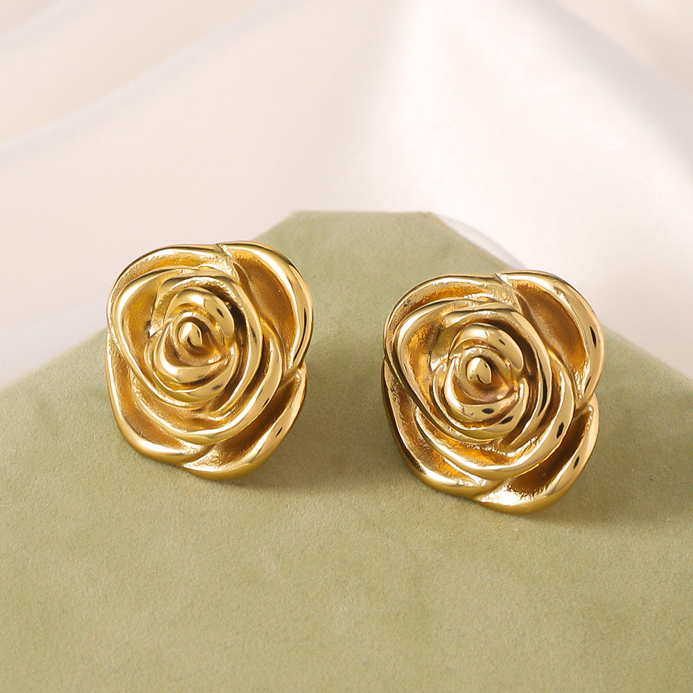 Wholesale Titanium Steel Earrings  Three-dimensional Rose Earrings