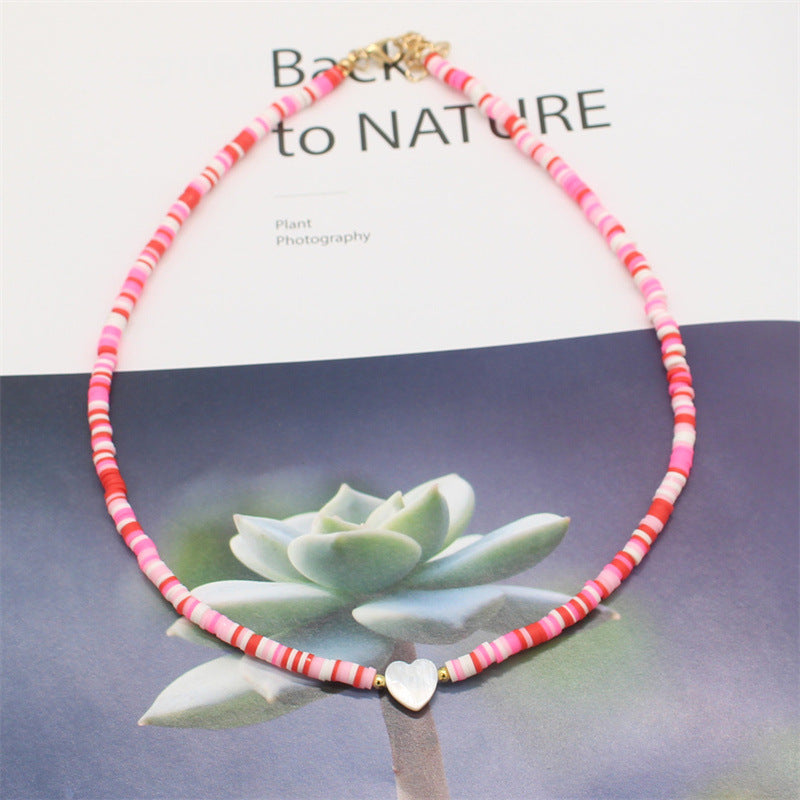 Wholesale soft pottery necklace  shell love beaded necklace