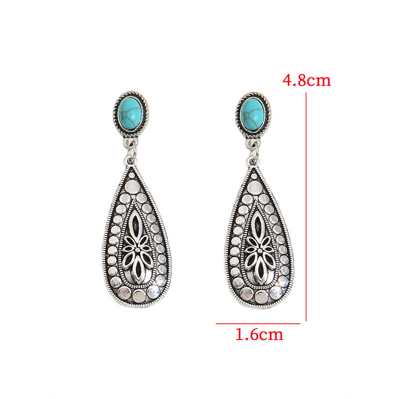 Wholesale Retro Turquoise Water Drop Earrings Women Alloy Fashion Accessory
