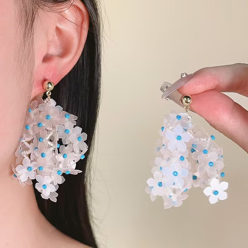 Wholesale acrylic round ball braided beaded  flower tassel earrings