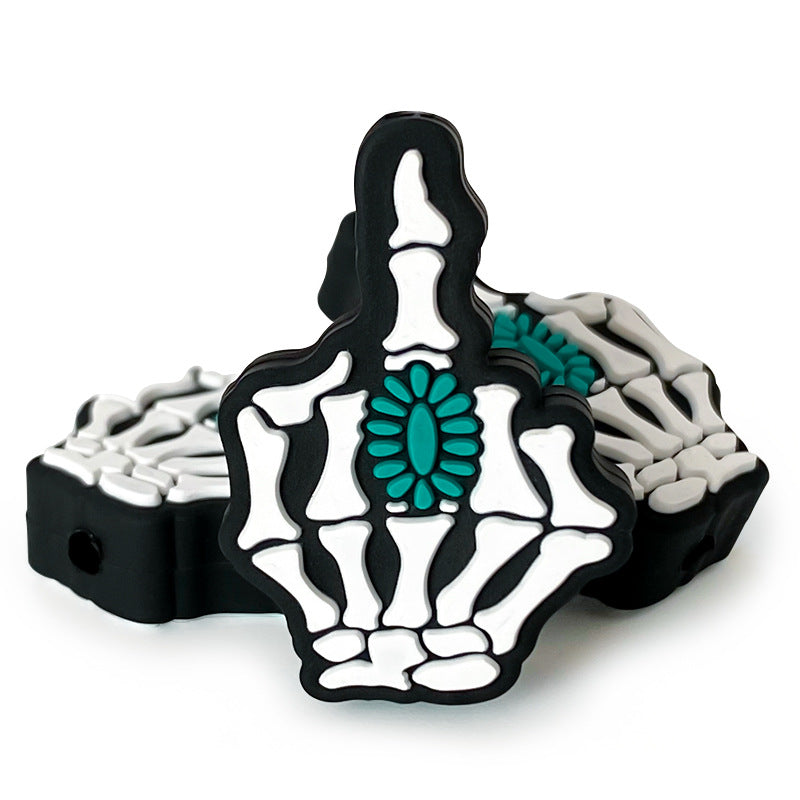 Wholesale 10pcs Silicone Cartoon Skull Finger Funny Focal Beads ACC-BDS-WDX111