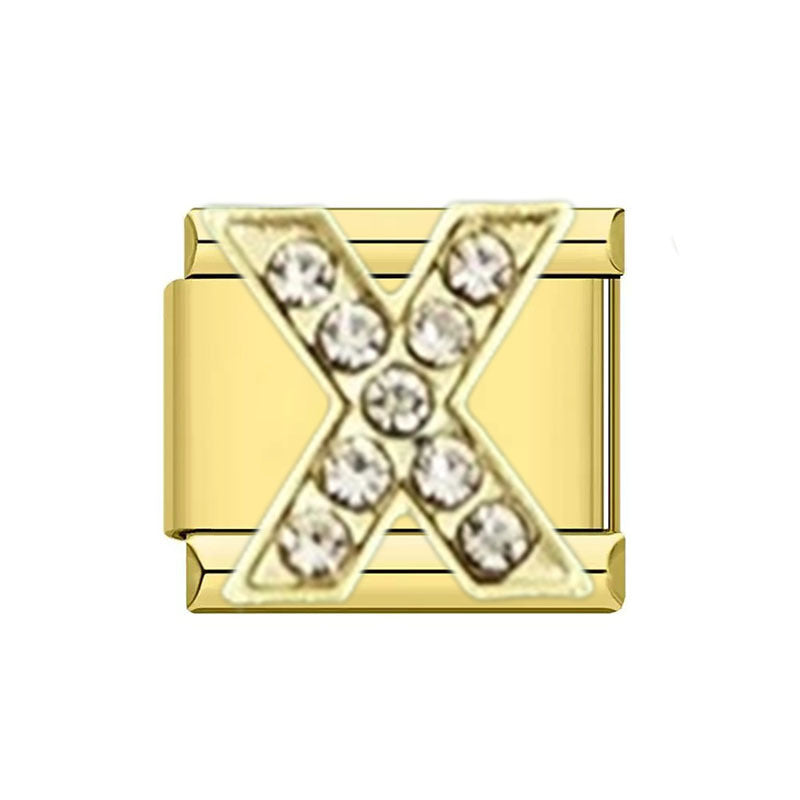 Wholesale Cross-Border Popular Fashion Rhinestone 26-Letter English Alphabet Series Italian Modular DIY Stainless Steel Bracelet Accessories