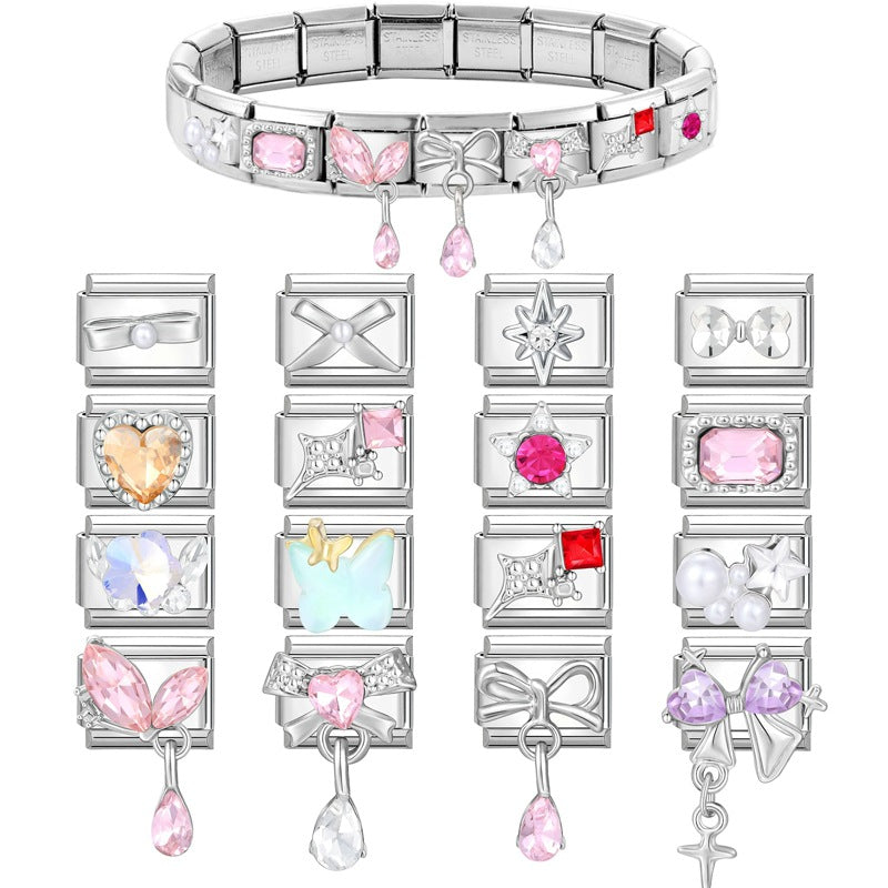 Wholesale Italian Charm Bracelet 9mm DIY Splicing Diamond Pendant Stainless Steel Composable Bracelet