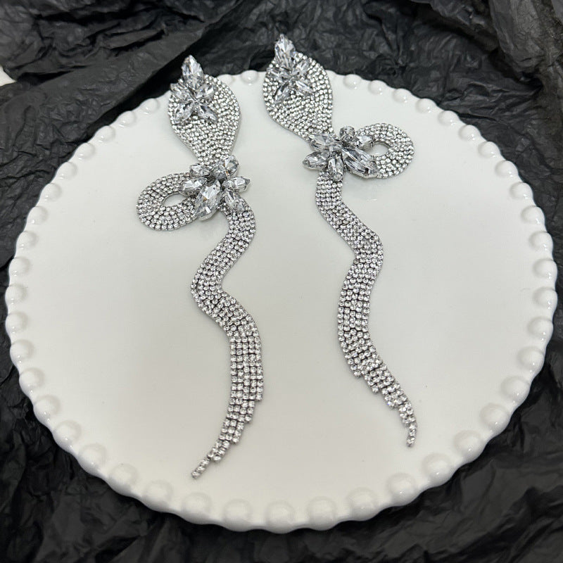 Wholesale exaggerated personality full diamond snake-shaped flower big earrings