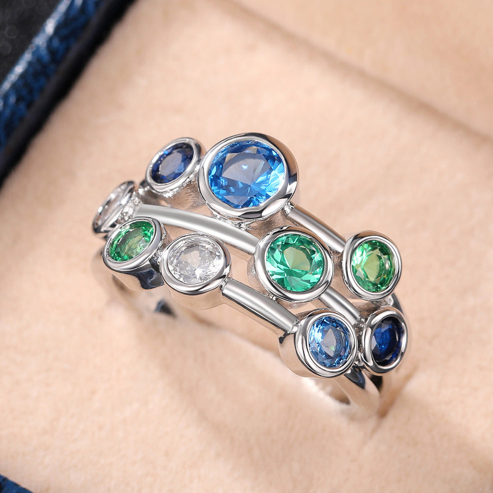 Wholesale Stylish Copper Zircon Ring Geometric Sweet Cool Women' s Jewelry Accessory