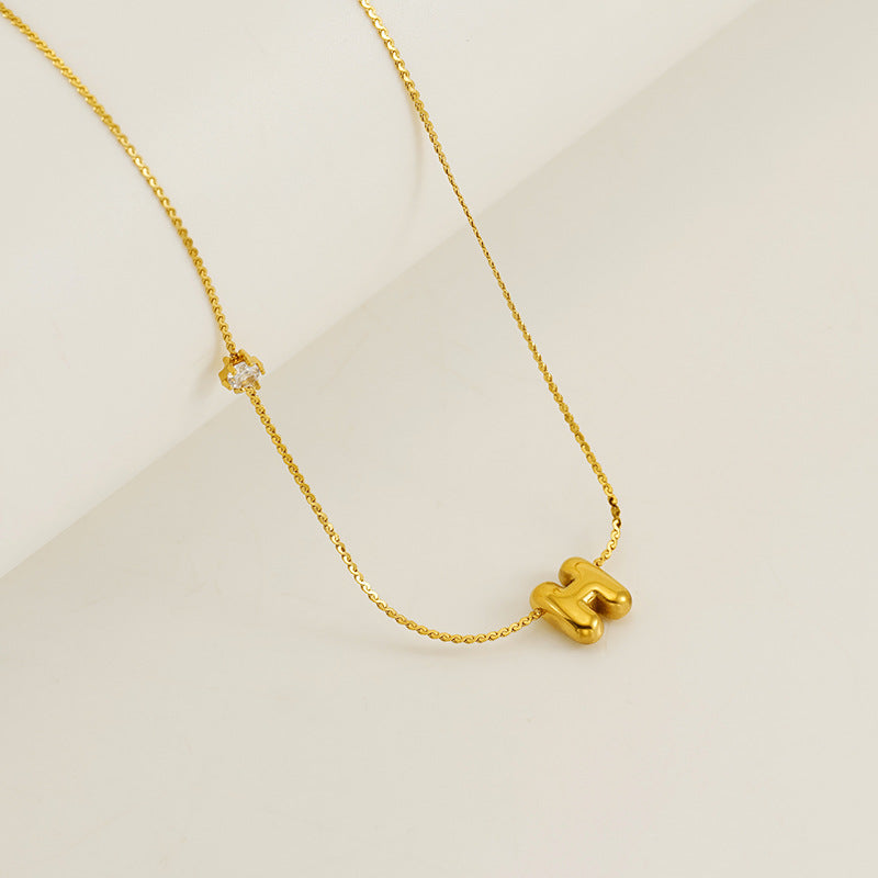 Wholesale  Stainless steel inlaid zircon chubby 26 letters pendant necklace