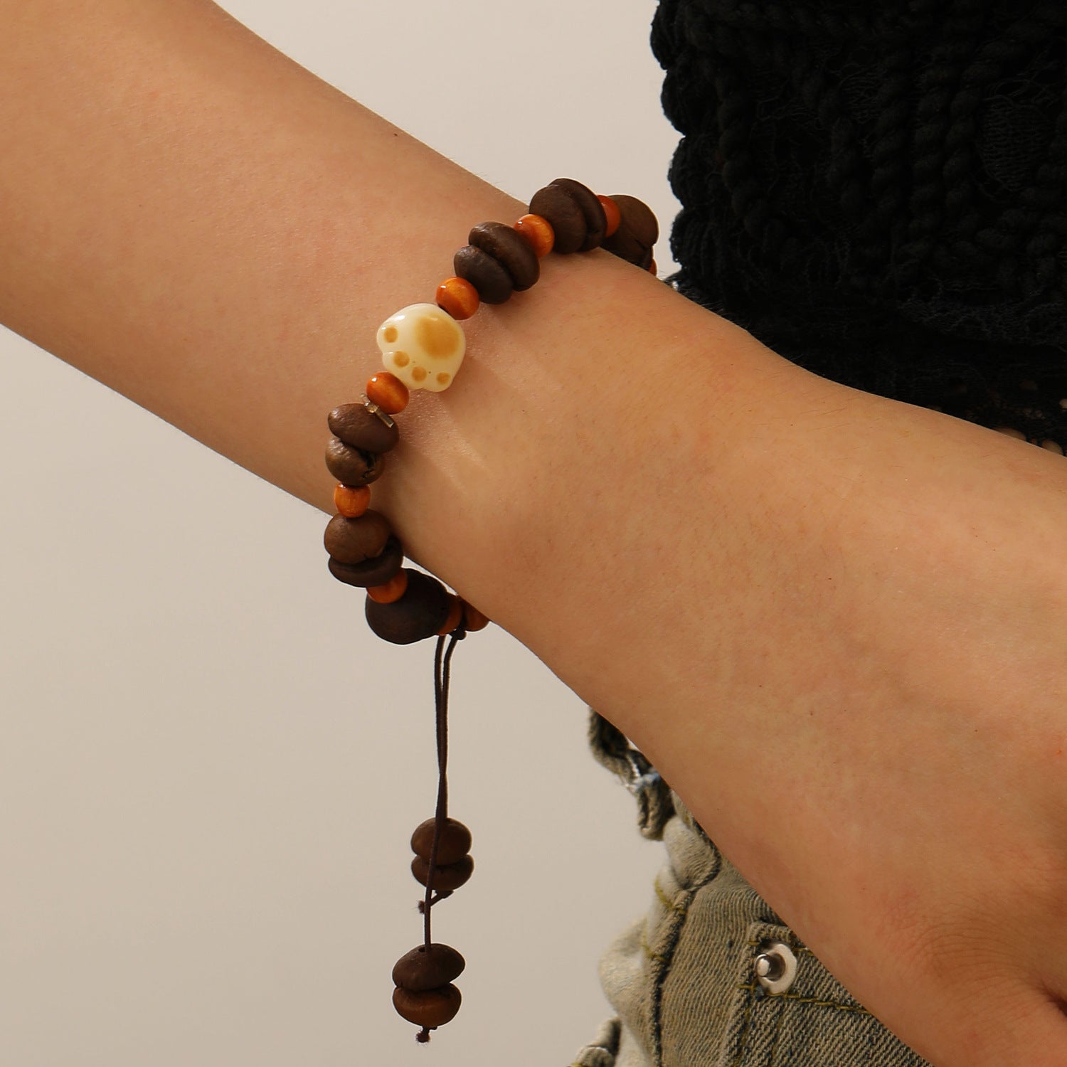 Wholesale New Chinese Style Cat Paw Coffee Bean Beaded Bracelet Unisex Retro Fashion Jewelry Accessory Boutique Gift