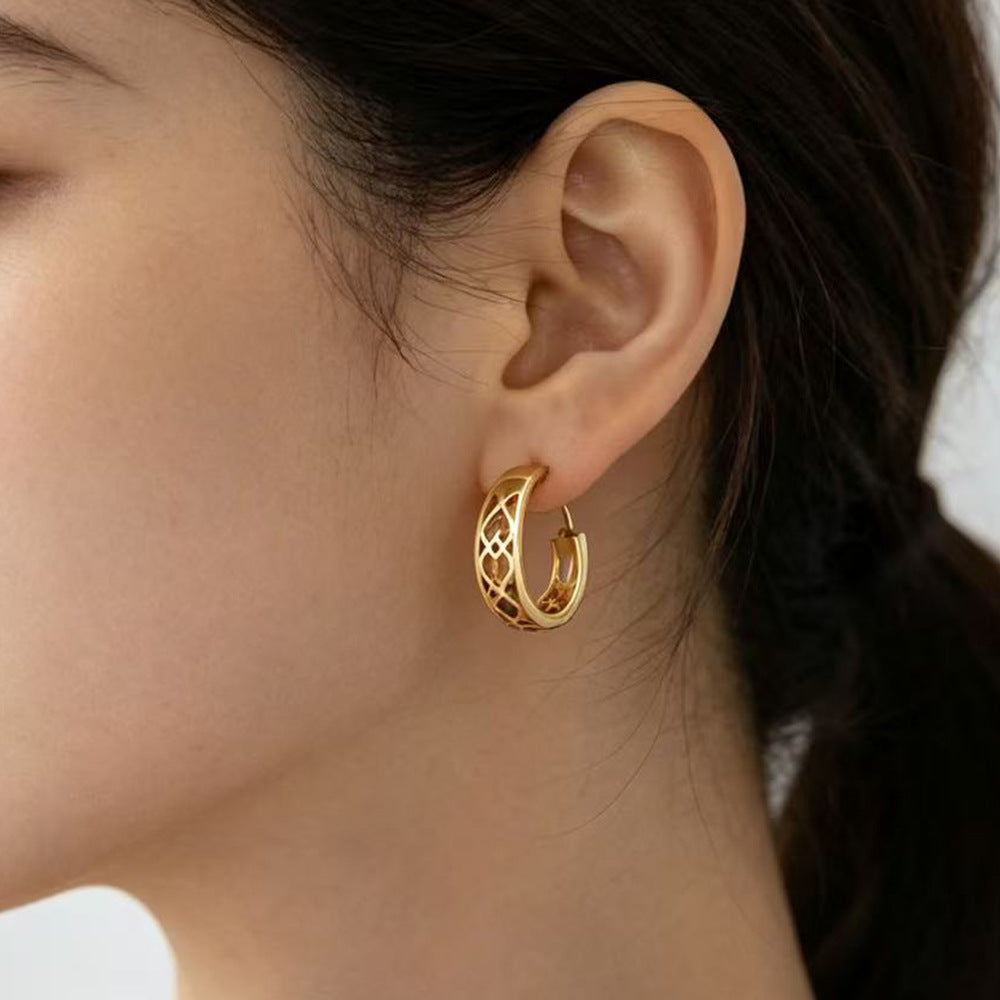 Wholesale Stainless Steel Geometric Open Ear Cuff - Hollow Design Earring Fashion Accessory for Party Boutique Resale