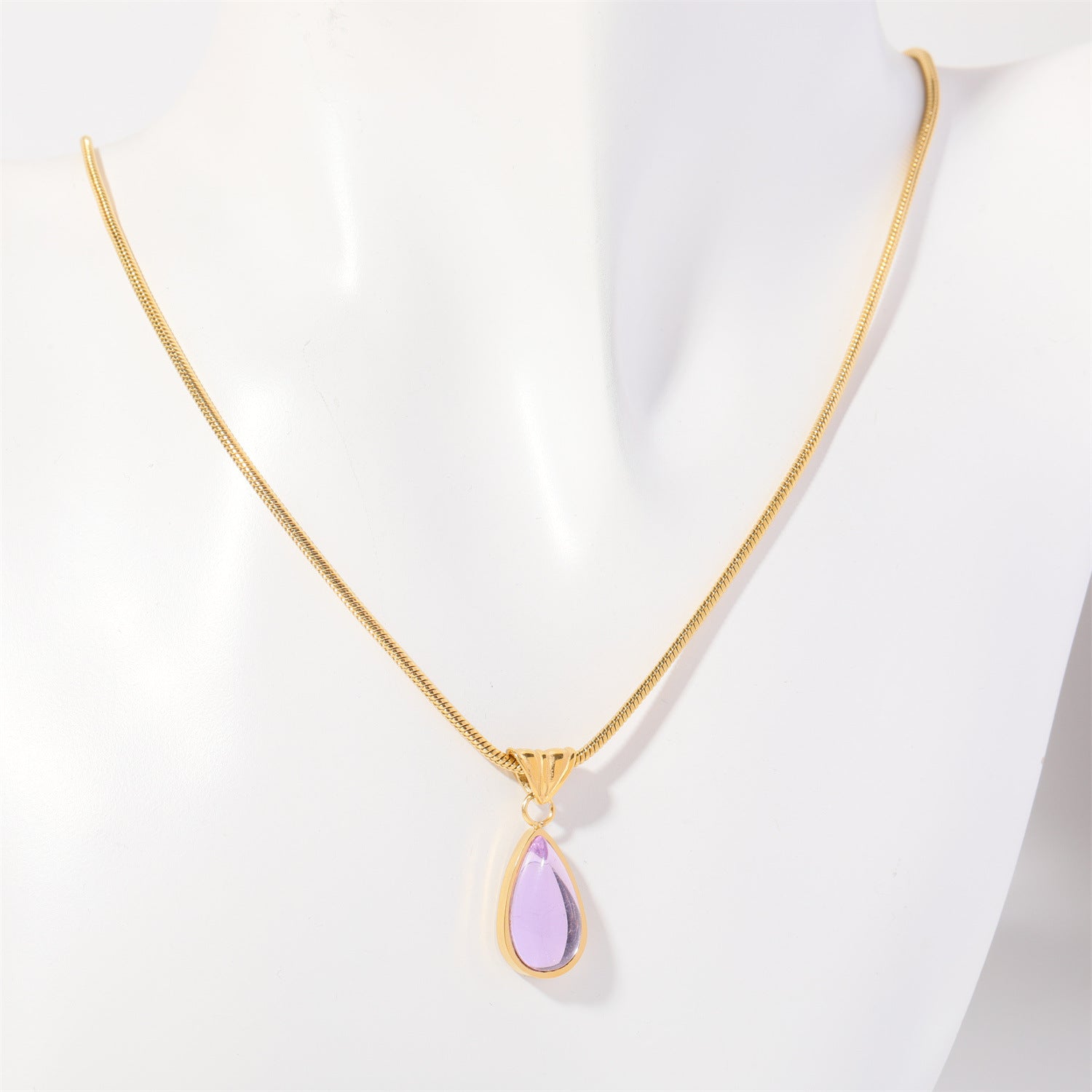 Wholesale 18K Gold Plated 12 Birthstone Titanium Steel Water Drop Necklace