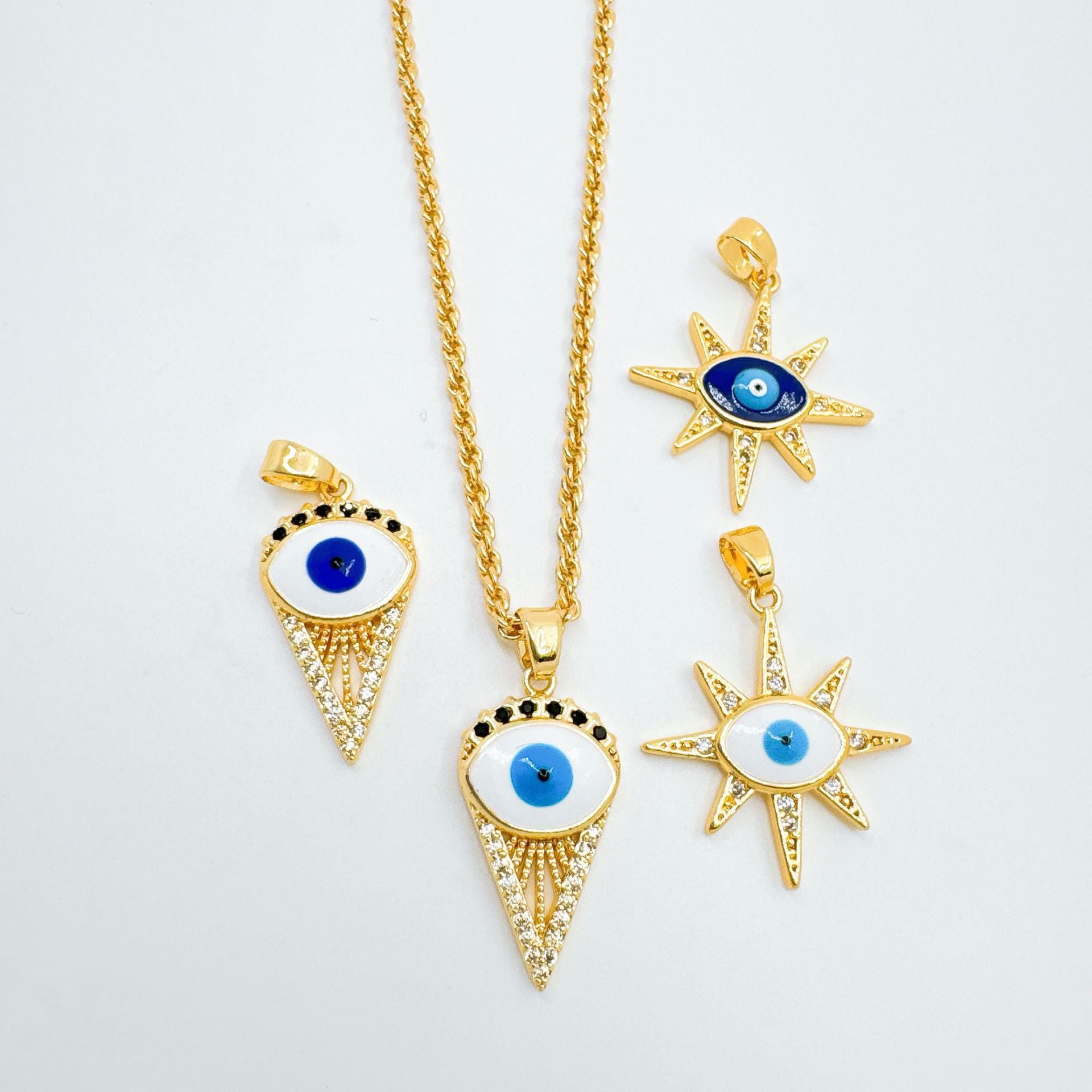Wholesale Copper Gold Plated Evil Eye Pendant Necklace Eight Pointed Star Blue Charm For Jewelry Making