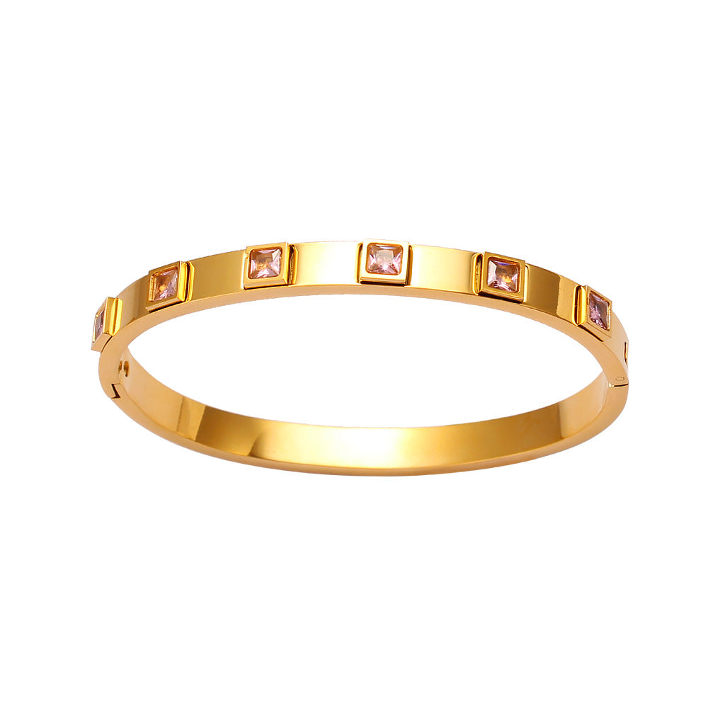 Wholesale Stainless Steel 18K Gold Color Zircon Buckle Light Luxury Bracelet ACC-BT-MeiSD003