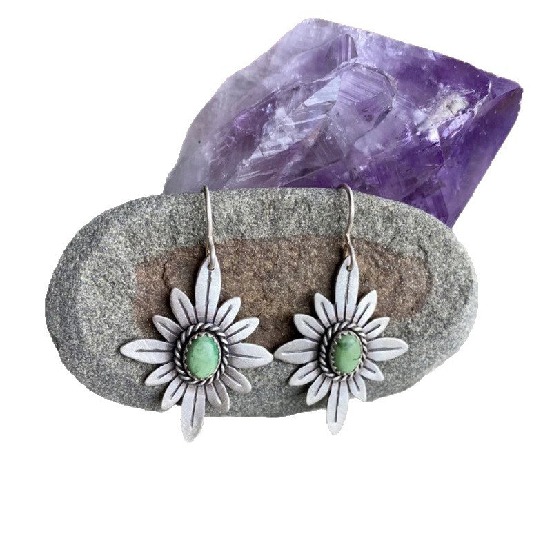 Wholesale plant and flower inlaid turquoise earrings