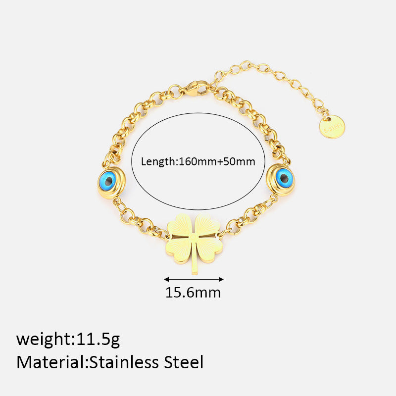 Wholesale Stainless Steel Jewelry Set Evil Eye Four Leaf Clover Necklace Earrings Bracelet ACC-NE-YunHe002