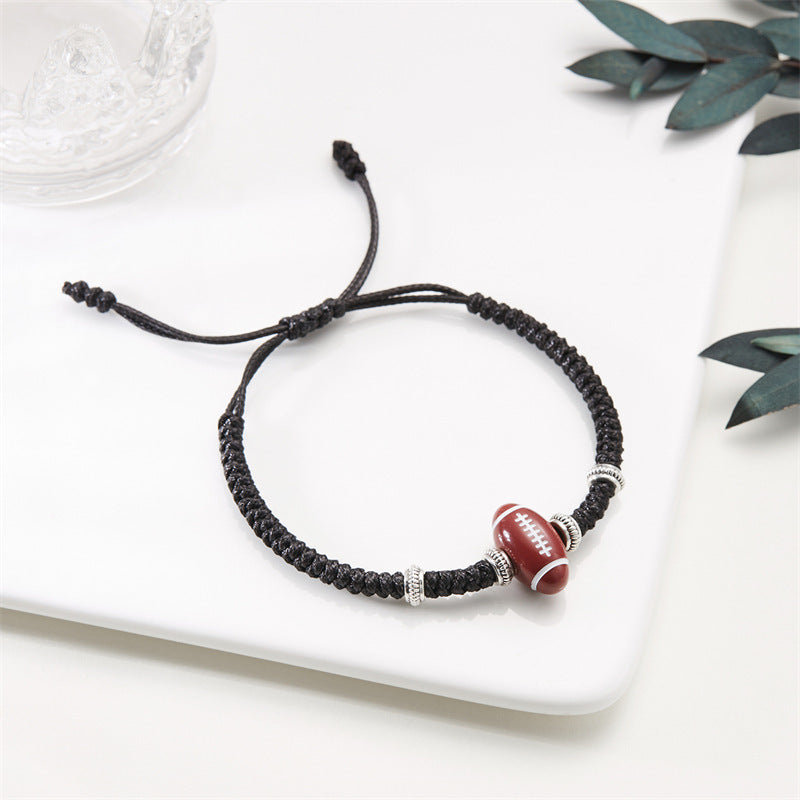 Wholesale volleyball ball bracelet sporty football black rope woven resin bracelet