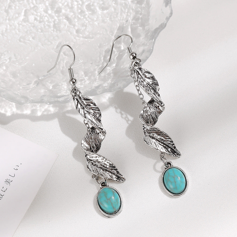 Wholesale  handmade exaggerated earrings  turquoise feather spiral earrings