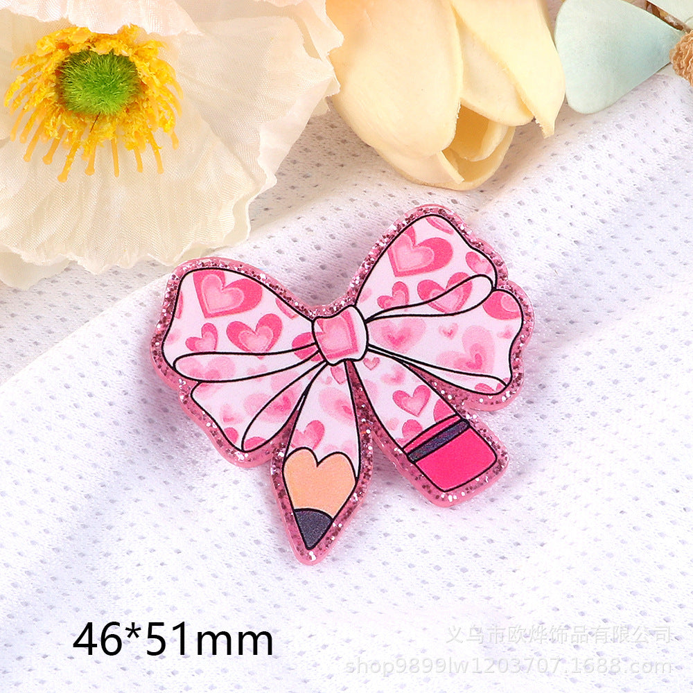 Wholesale 10pcs DIY Flatback cartoon letter pencil cute Acrylic Flatback Badge Reels Retractable Keychain DIY Accessories ACCVIP