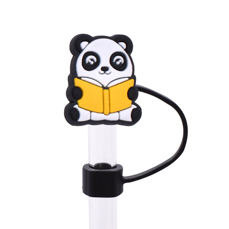 Wholesale Random 100pcs Cute Panda Series PVC Soft Straw Tube Cap